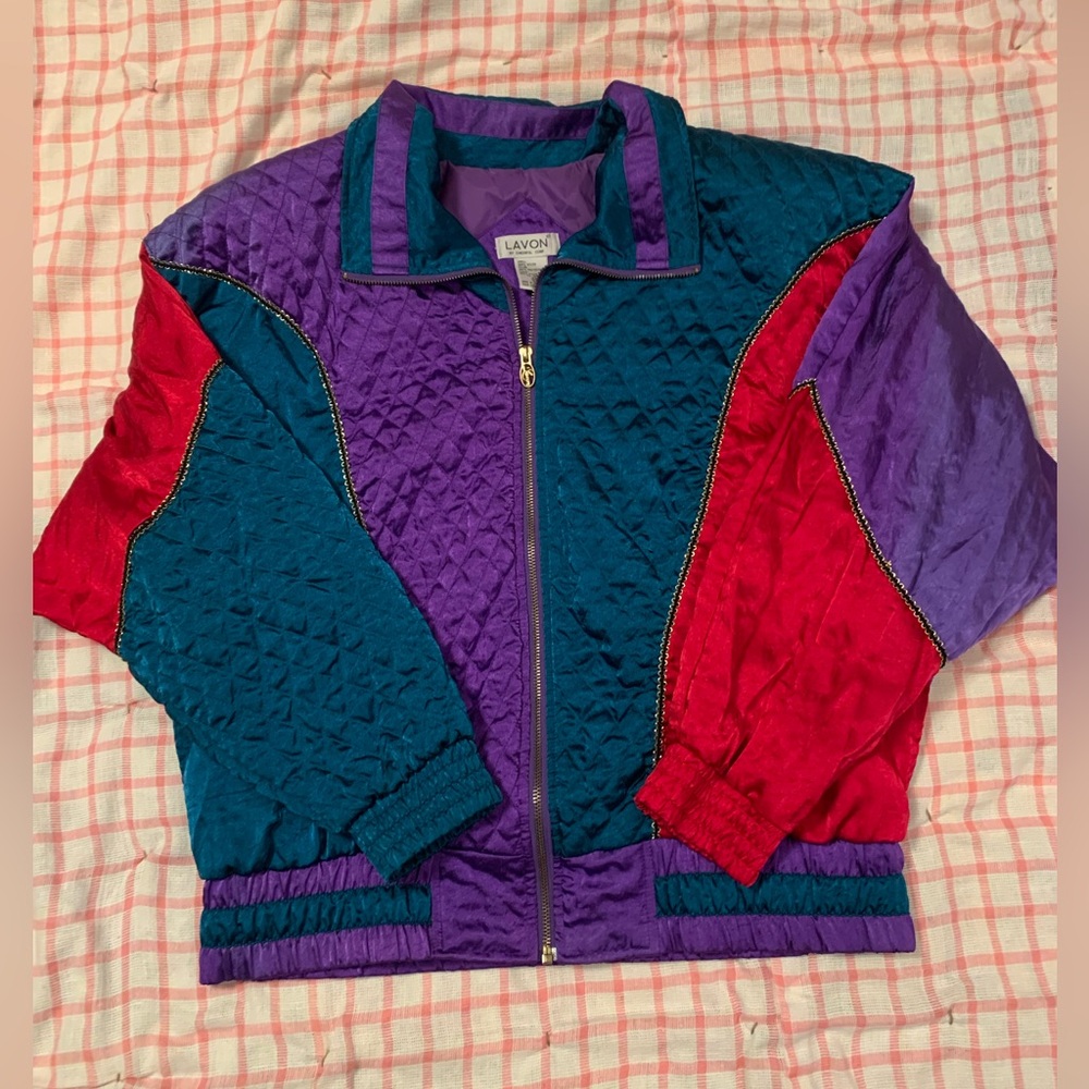 Lavon by Cheerful Corp Quilted Jacket in Purple, Teal and Red